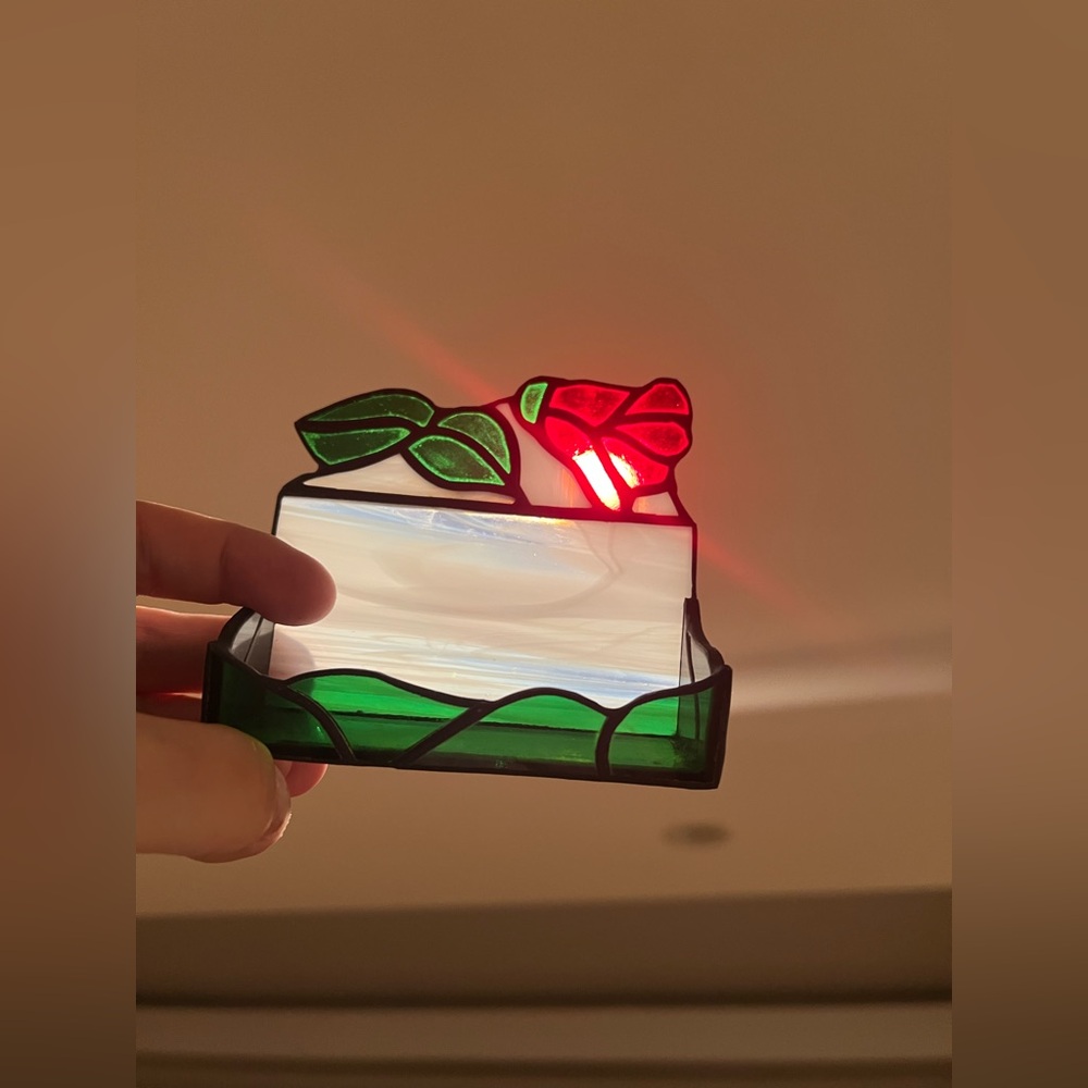 Handcrafted Stained Glass Rose Business Card Holder